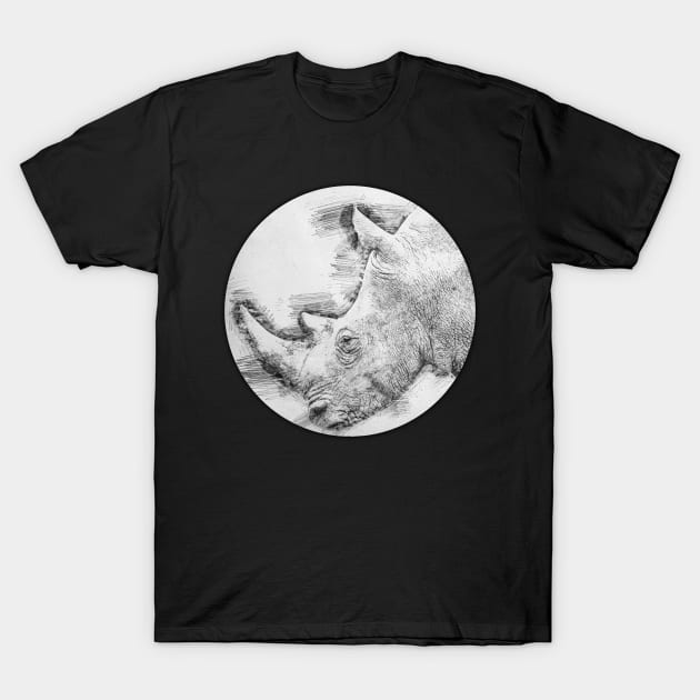 Pencil Sketch Rhino Drawing T-Shirt by Raimondi